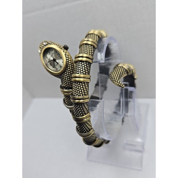 Kenneth Jay Lane Snake Bracelet Watch Brass Tone Quartz New Battery Wrap Cuff main image 5
